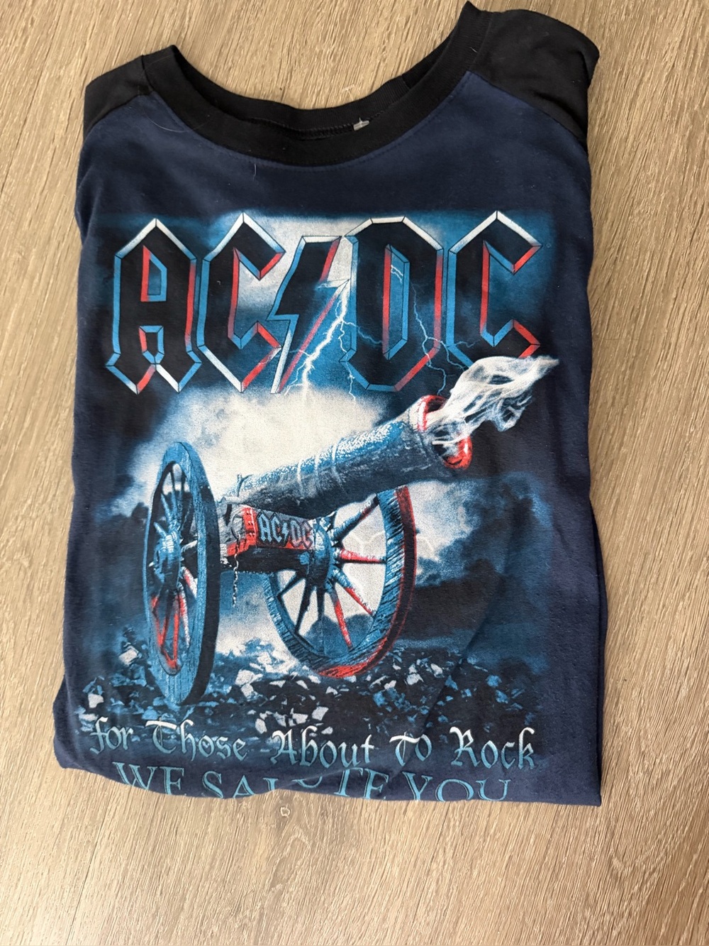 AC/DC Navy Blue Mens Cannon Graphic Tee with Red & Light Blue Accents